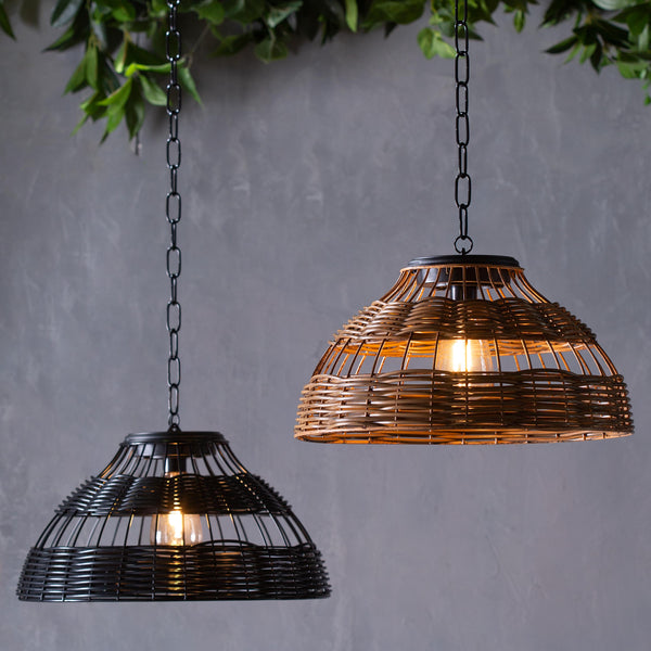 plow & hearth All-Weather Wicker Solar Pendant Lamp Small Black