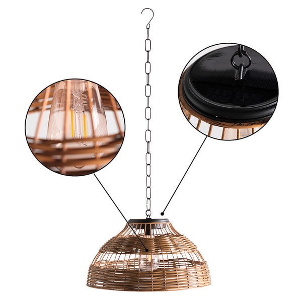 Plow & Hearth All-Weather Wicker Solar Pendant Lamp Small Natural