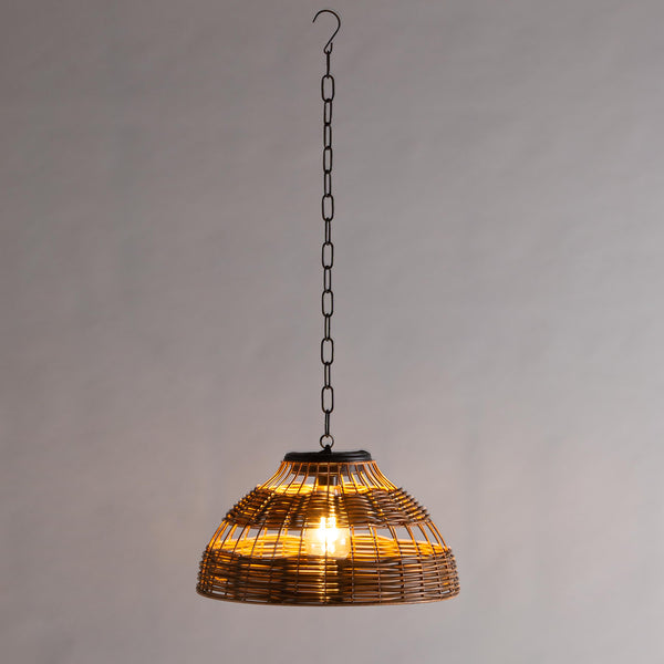 plow & hearth All-Weather Wicker Solar Pendant Lamp Small Natural