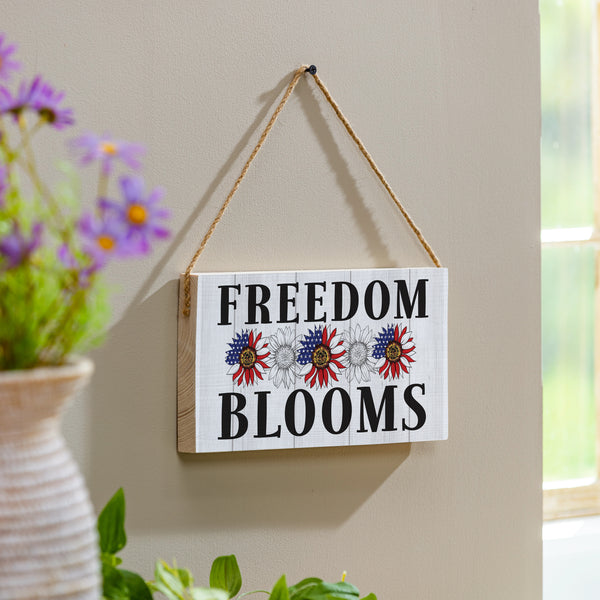 plow & hearth American Classic Garden Decor Hanging Sign Freedom Blooms 11" L x 6" H