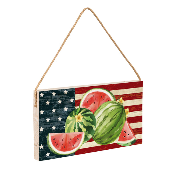 Plow & Hearth American Classic Garden Decor Hanging Sign Watermelon 11" L X 6" H