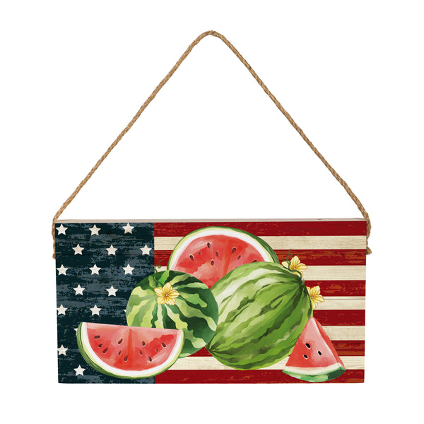 Plow & Hearth American Classic Garden Decor Hanging Sign Watermelon 11" L X 6" H