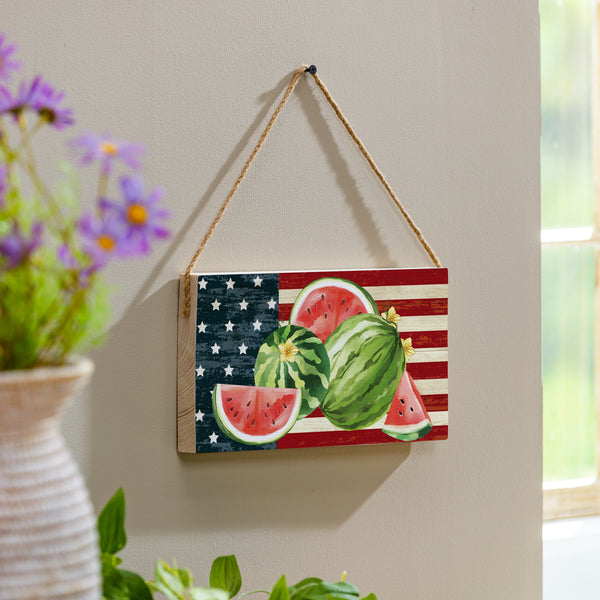 plow & hearth American Classic Garden Decor Hanging Sign Watermelon 11" L x 6" H