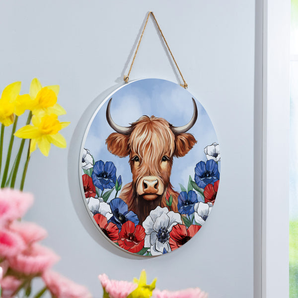 Plow & Hearth American Classic Highland Cow Wood Door Décor 18"