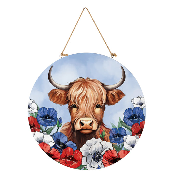 Plow & Hearth American Classic Highland Cow Wood Door Décor 18"
