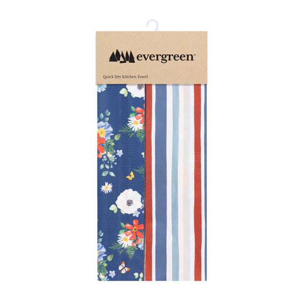 Plow & Hearth American Classic Kitchen Towel Quick Dry Waffle Weave Double-Sided Blooming Americana 30"L X 18"W