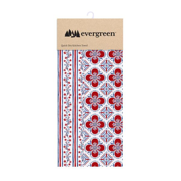 Plow & Hearth American Classic Kitchen Towel Quick Dry Waffle Weave Double-Sided Red Florals 30"L X 18"W