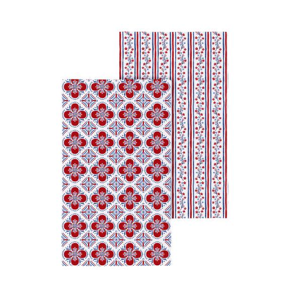 plow & hearth American Classic Kitchen Towel Quick Dry Waffle Weave Double-Sided Red Florals 30"L x 18"W