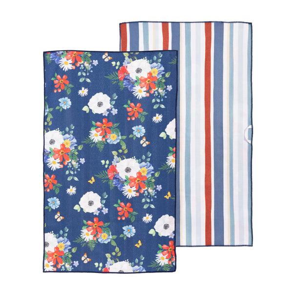 plow & hearth American Classic Kitchen Towel Quick Dry Waffle Weave Double-Sided Blooming Americana 30"L x 18"W