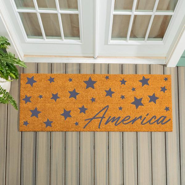 plow & hearth American Classic Stars & Stripes Coir Mat "America" 60"x24"