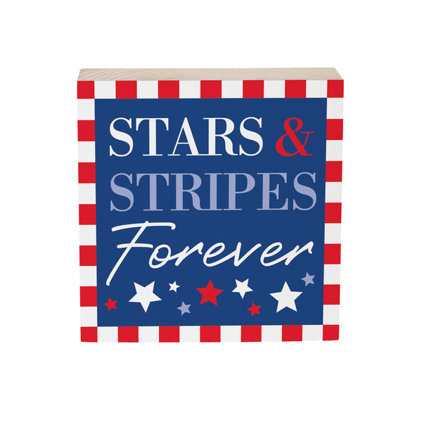 Plow & Hearth American Classic Stars & Stripes Sign Wood Block "Forever" 6"x6"
