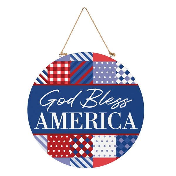 Plow & Hearth American Classic Stars & Stripes Wood Door Décor "God Bless America" 18"