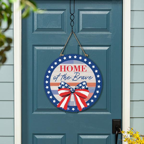 plow & hearth American Classic Stars & Stripes Wood Door Décor "Home Of The Brave" 18"