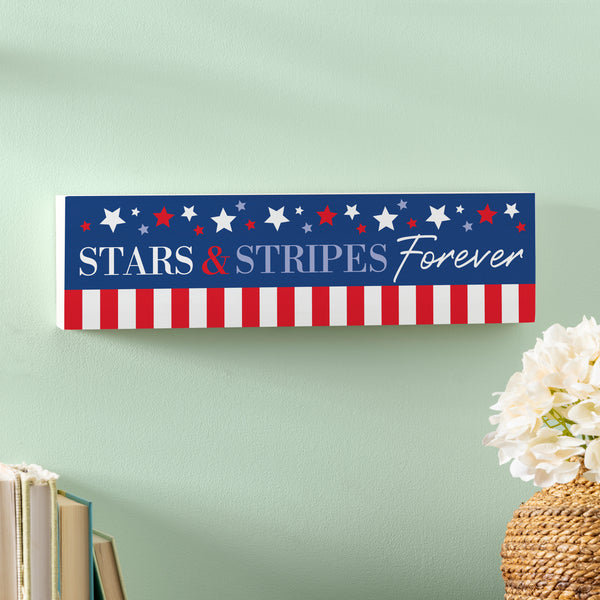 Plow & Hearth American Classic Stars & Stripes Wood Mantle Sign "Forever" 18"x5"