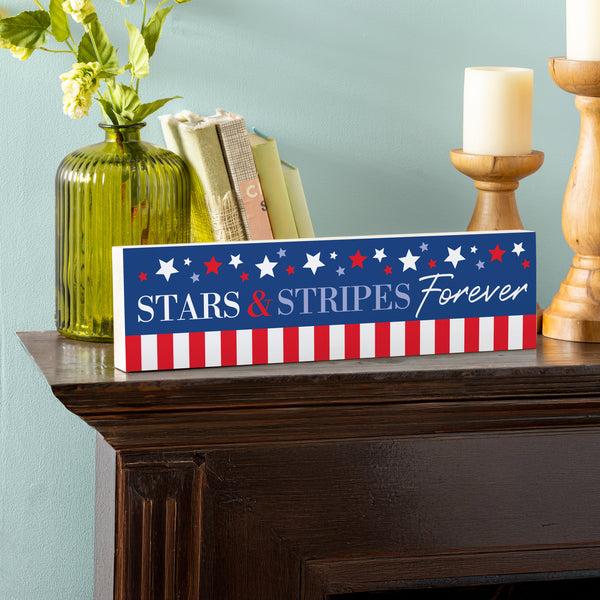 plow & hearth American Classic Stars & Stripes Wood Mantle Sign "Forever" 18"x5"