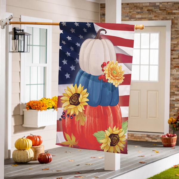 plow & hearth American Pumpkin Stack Suede House Flag