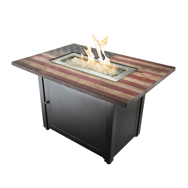 Plow & Hearth Americana Propane Gas Fire Pit With Faux Wood Tabletop And Glass Rocks