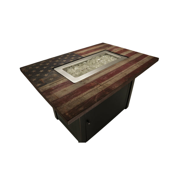 Plow & Hearth Americana Propane Gas Fire Pit With Faux Wood Tabletop And Glass Rocks