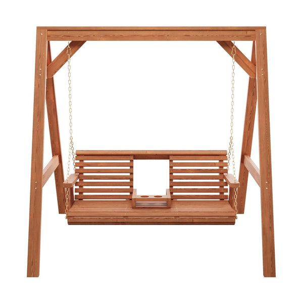 Plow & Hearth Amish Casual Console Porch Swing With A-Frame Stand