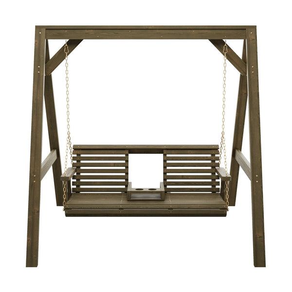 Plow & Hearth Amish Casual Console Porch Swing With A-Frame Stand