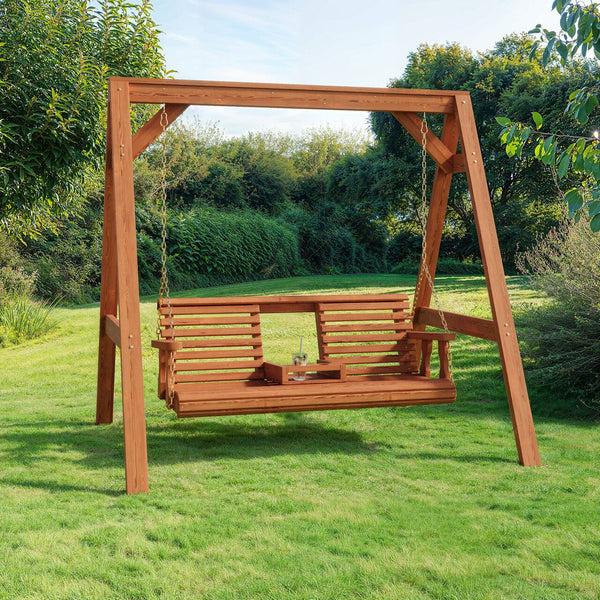 plow & hearth Amish Casual Console Porch Swing with A-Frame Stand