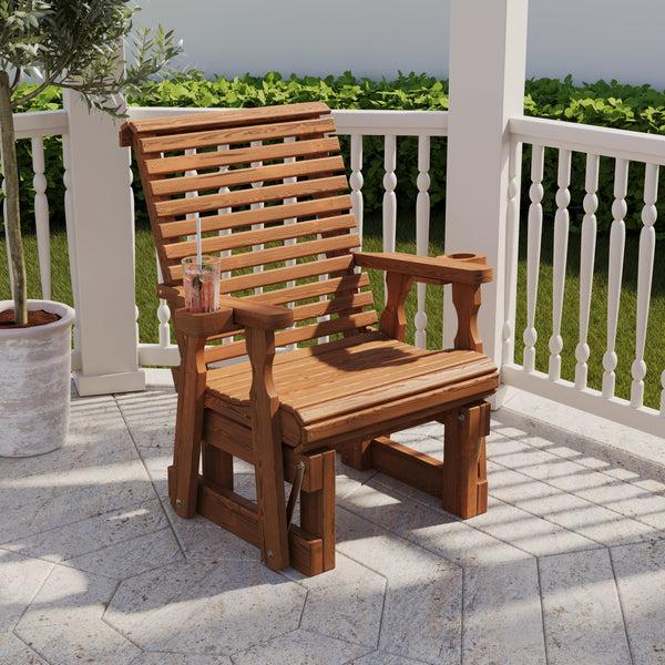 plow & hearth Amish Casual Heavy Duty 600 Lb High Back Roll Back Treated Glider Chair