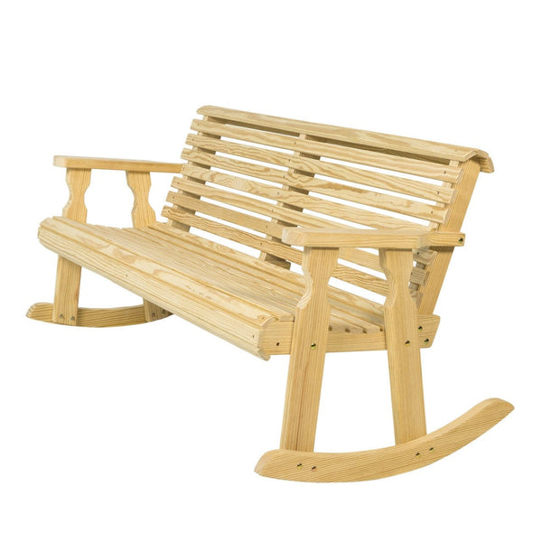Plow & Hearth Amish Casual Roll Back Wooden Outdoor Double Rocker Bench