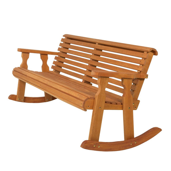 Plow & Hearth Amish Casual Roll Back Wooden Outdoor Double Rocker Bench