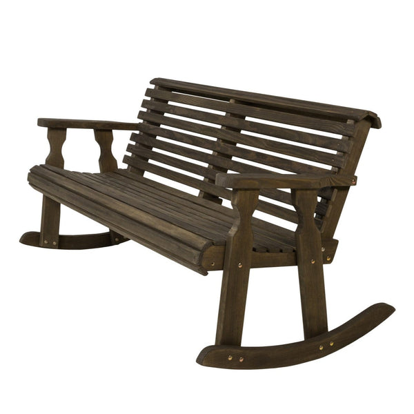 Plow & Hearth Amish Casual Roll Back Wooden Outdoor Double Rocker Bench
