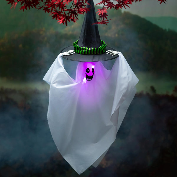 Plow & Hearth Animated Witch Hat Ghost With Color-Changing LED Lights And Sound Hanging Décor