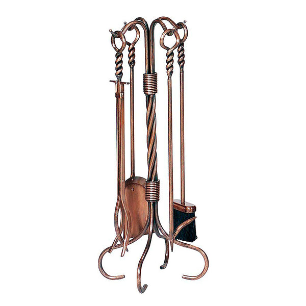 plow & hearth Antique Copper 4-Piece Fireplace Tool Set with Twist Handles