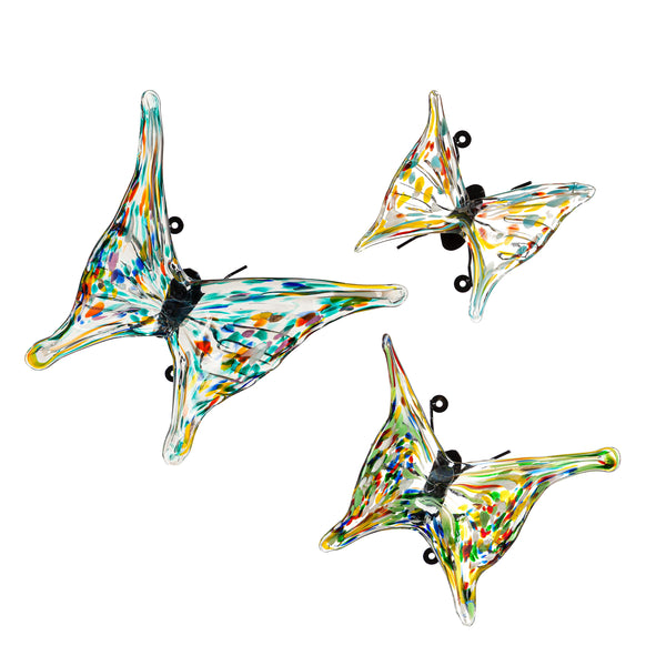 Plow & Hearth Art Glass Butterflies With Iron Feet Set Of 3