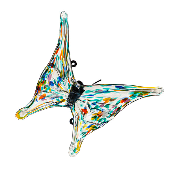 Plow & Hearth Art Glass Butterflies With Iron Feet Set Of 3