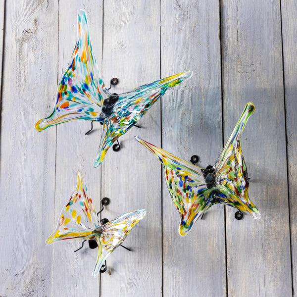 plow & hearth Art Glass Butterflies with Iron Feet Set of 3