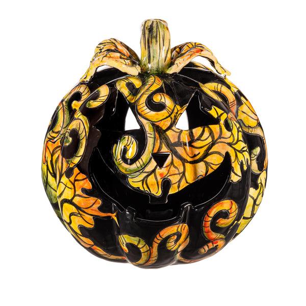 Plow & Hearth Autumn Floral Large Ceramic Talavera Pumpkin