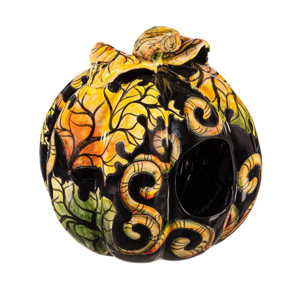 Plow & Hearth Autumn Floral Large Ceramic Talavera Pumpkin