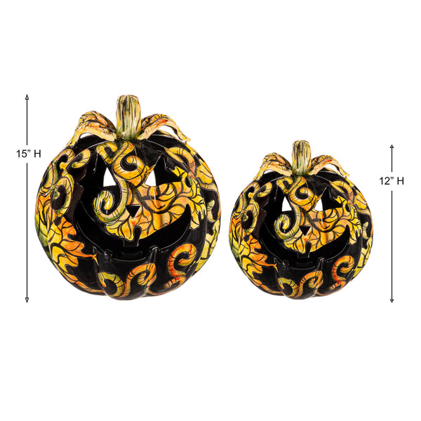 Plow & Hearth Autumn Floral Large Ceramic Talavera Pumpkin