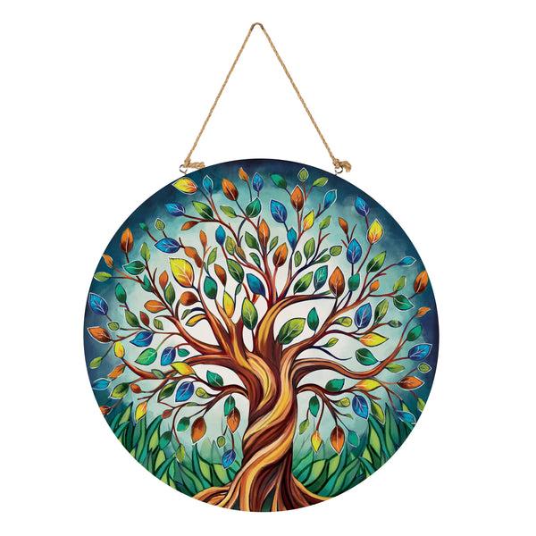 Plow & Hearth Autumn Twilight Tree Of Life Wood Door Décor 18"