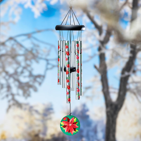 plow & hearth Avria Wind Chime Printed Wind Chime Vibrant Poinsettias 27"H
