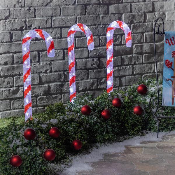 plow & hearth Baking Spirits Bright Garden Path Lighting Acrylic LED Path Lights Candy Cane 27.5"H