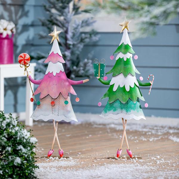 Plow & Hearth Baking Spirits Bright Garden Statue Metal Statue Pink Tree 28"H