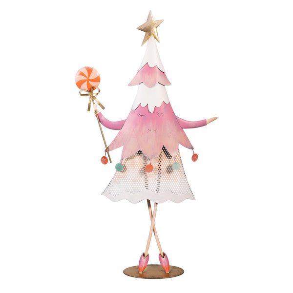 Plow & Hearth Baking Spirits Bright Garden Statue Metal Statue Pink Tree 28"H