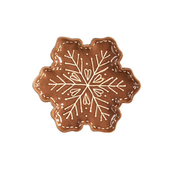 Plow & Hearth Baking Spirits Bright Gingerbread Snowflake Shaped 8" Embossed Ceramic Appetizer Plate Set Of 4