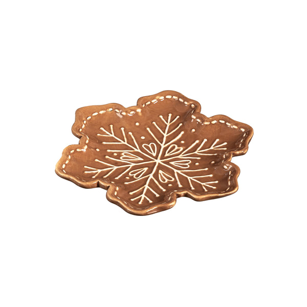 Plow & Hearth Baking Spirits Bright Gingerbread Snowflake Shaped 8" Embossed Ceramic Appetizer Plate Set Of 4