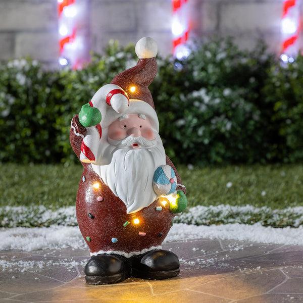 plow & hearth Baking Spirits Bright Santa LED Garden Statue