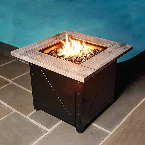 plow & hearth Barnesdale Outdoor LP Gas Fire Pit with Printed Resin Mantel 30"