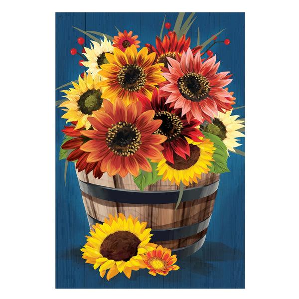 Plow & Hearth Barrel Of Blooms & Pumpkins Burlap Garden Flag
