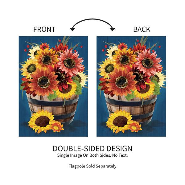 Plow & Hearth Barrel Of Blooms & Pumpkins Burlap Garden Flag