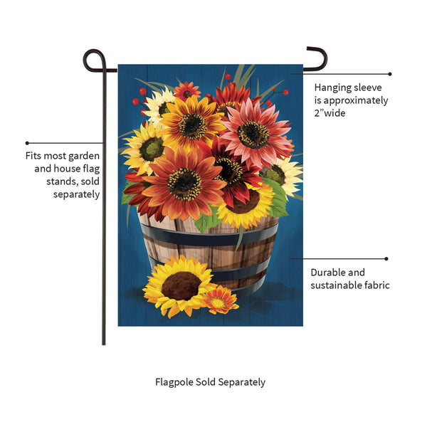 Plow & Hearth Barrel Of Blooms & Pumpkins Burlap Garden Flag