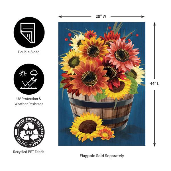 Plow & Hearth Barrel Of Blooms & Pumpkins Burlap House Flag
